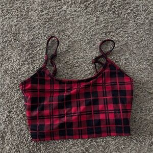 Beach Riot Red and Black Plaid Sports Bra